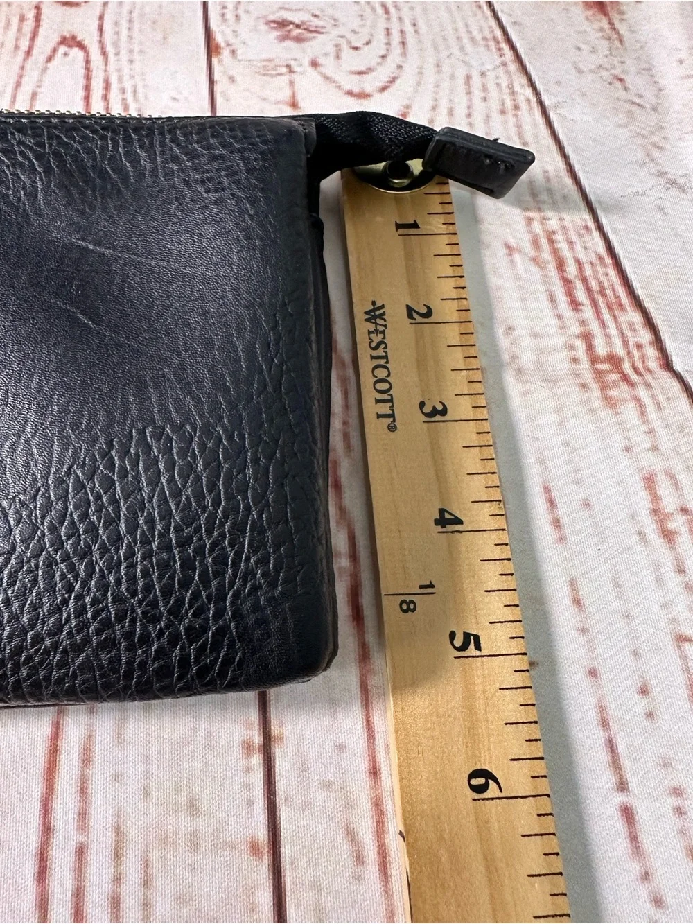 Olivia + Joy Black Pebbled Leather Wristlet Clutch with Gold Logo